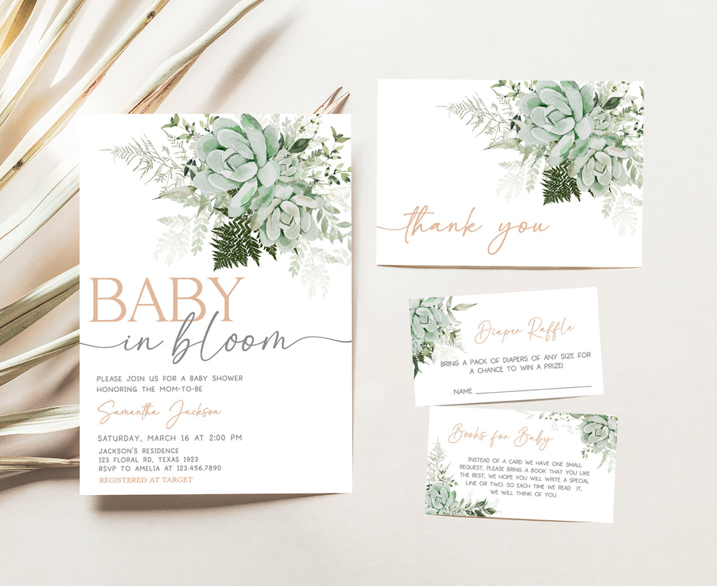 Baby in Bloom Succulent Baby Shower Invitation Set