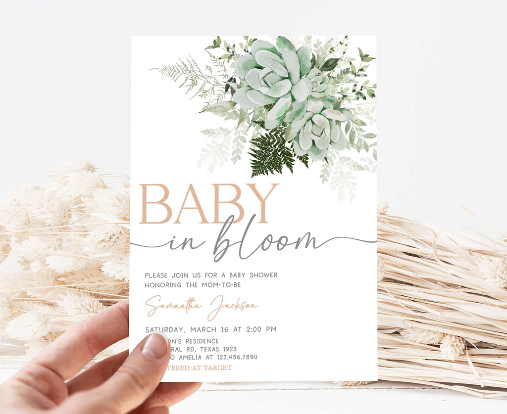 Baby in Bloom Succulent Baby Shower Invitation