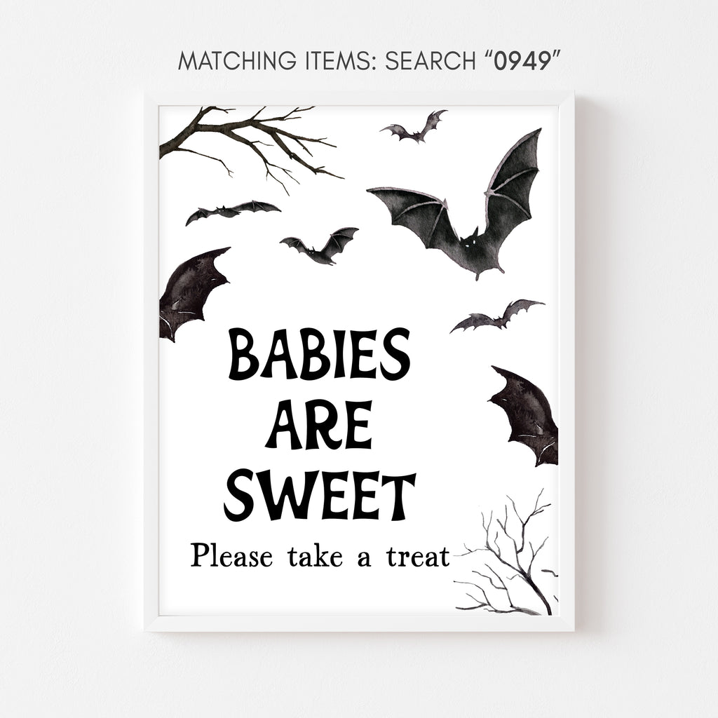 Halloween bat Babies are Sweet sign – rustic fall baby shower table decor