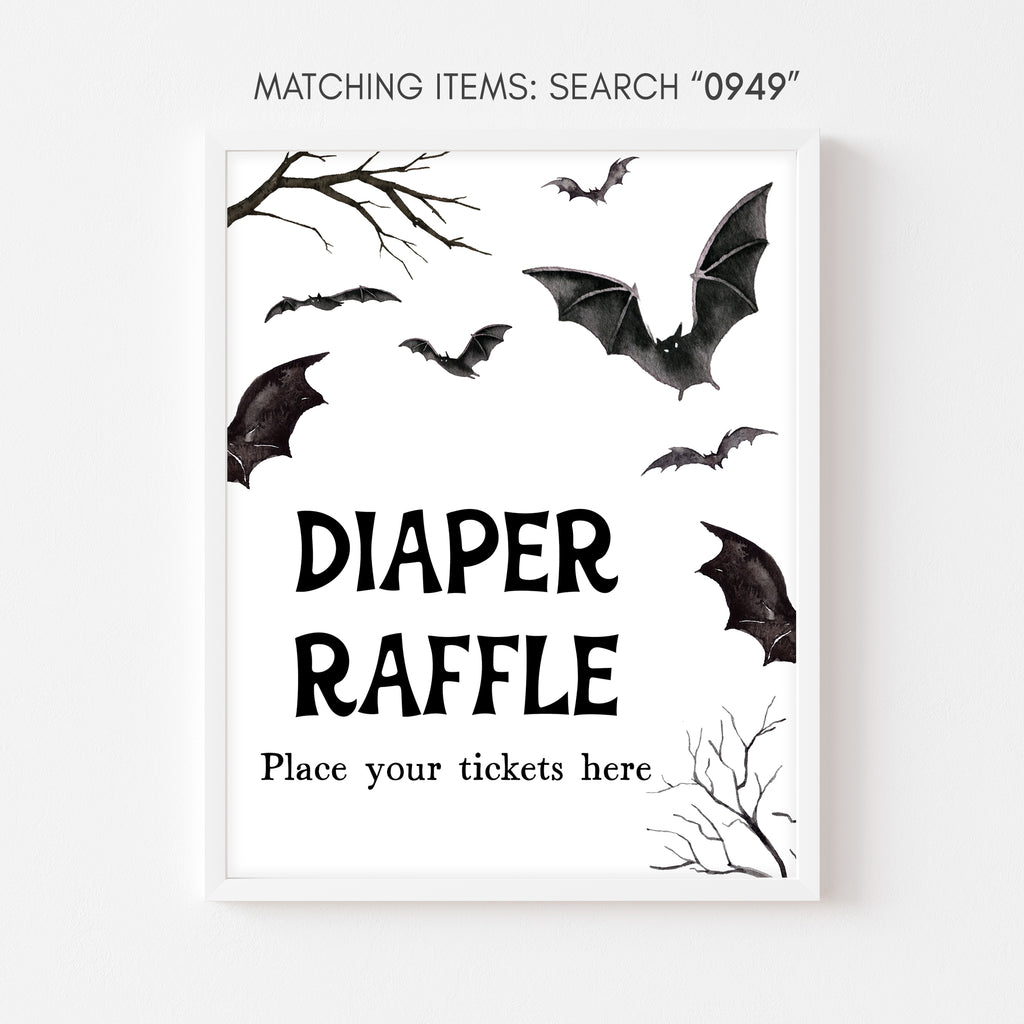 Rustic Halloween bat diaper raffle sign – spooky fall baby shower game