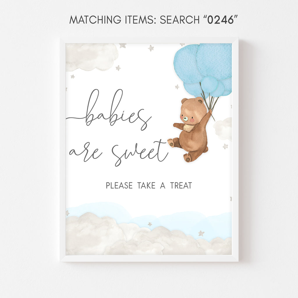 Blue Balloon Bear Baby Shower Babies are Sweet Sign