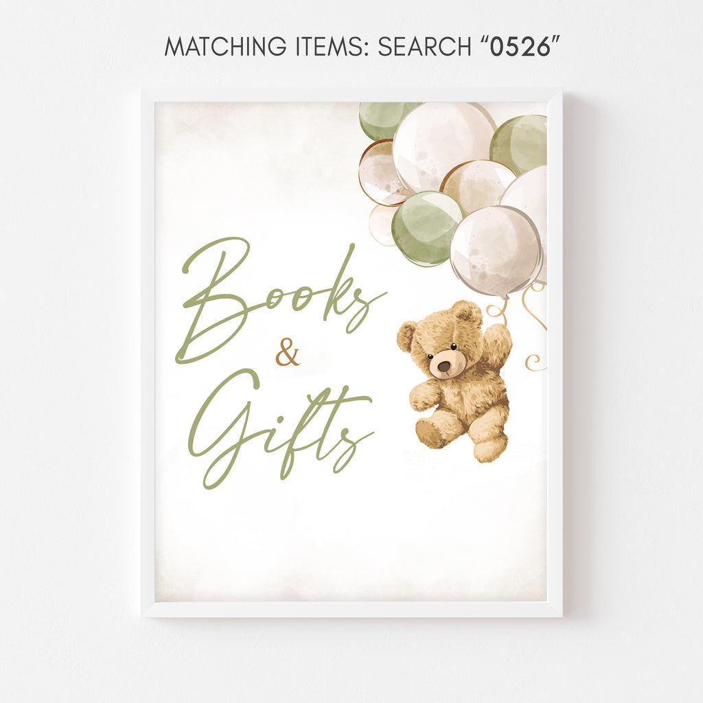 Gender Neutral Bear Baby Shower Books and Gifts Sign