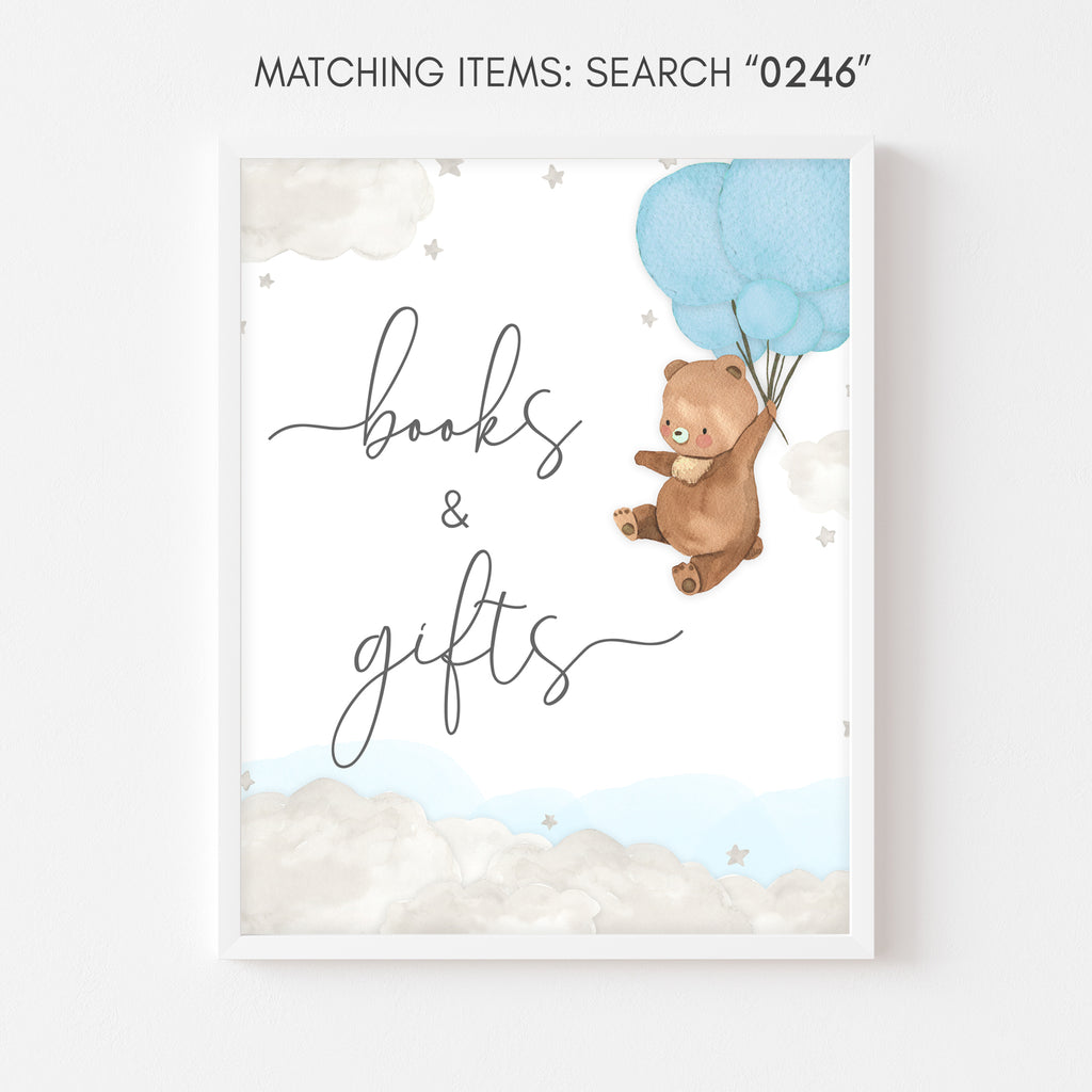 Blue Balloon Bear Baby Shower Books and Gifts Sign