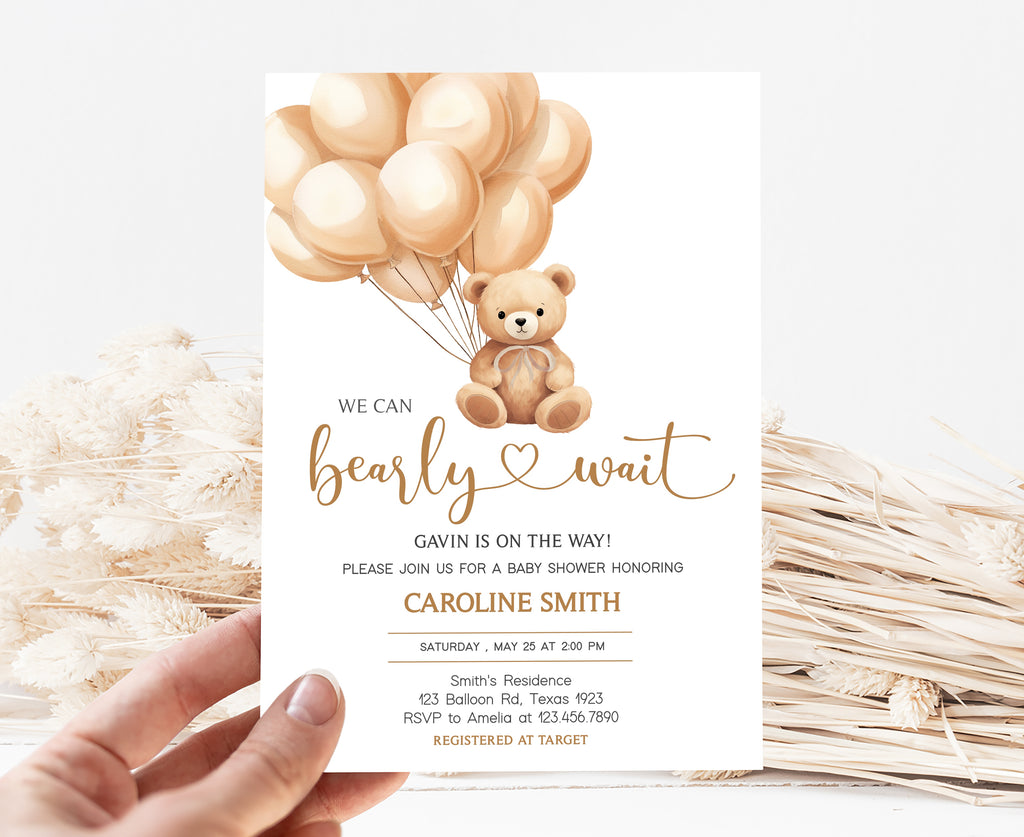 Bear Balloon Baby Shower Invitation