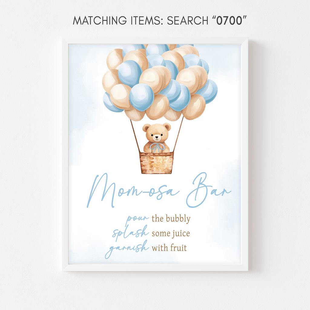 Blue Bear Hot Air Balloon Baby Shower Mom Osa Bar Sign