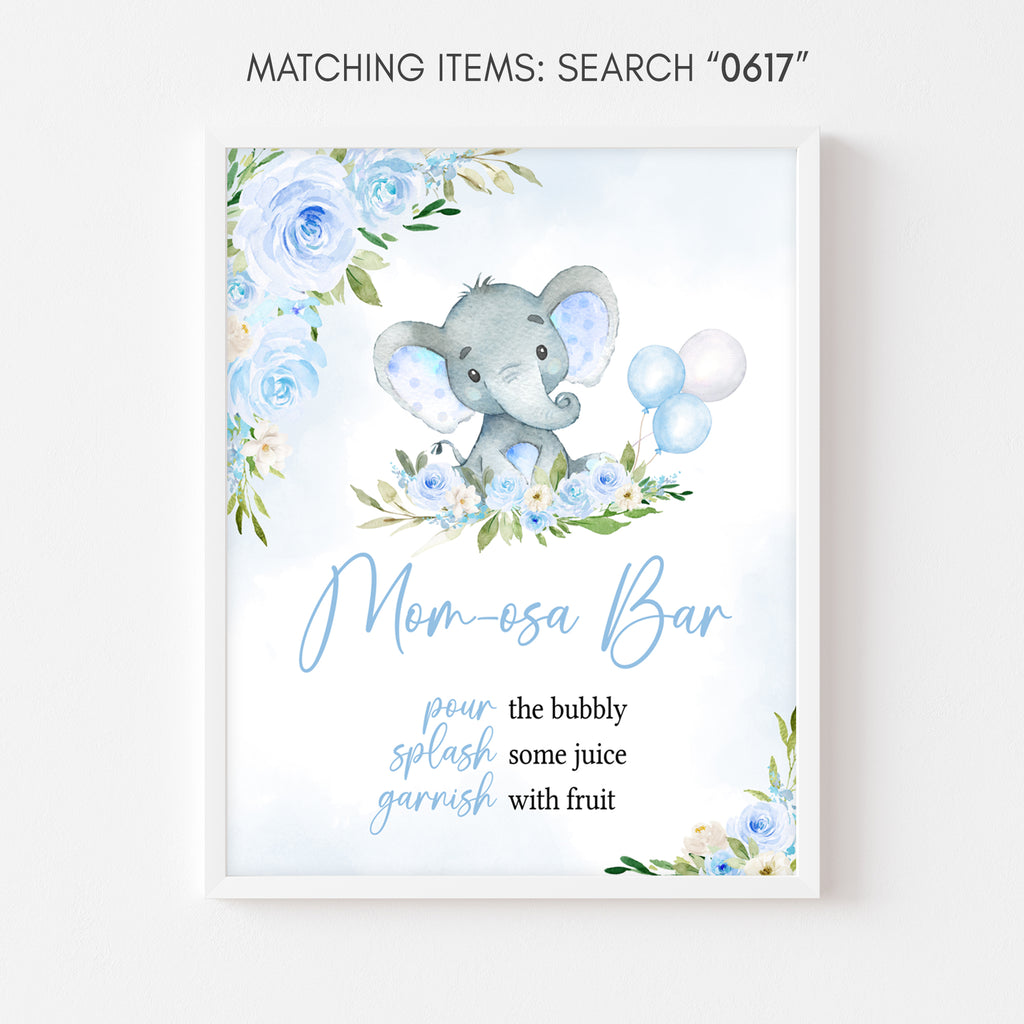 Blue Floral Elephant Baby Shower Mom Osa Bar Sign