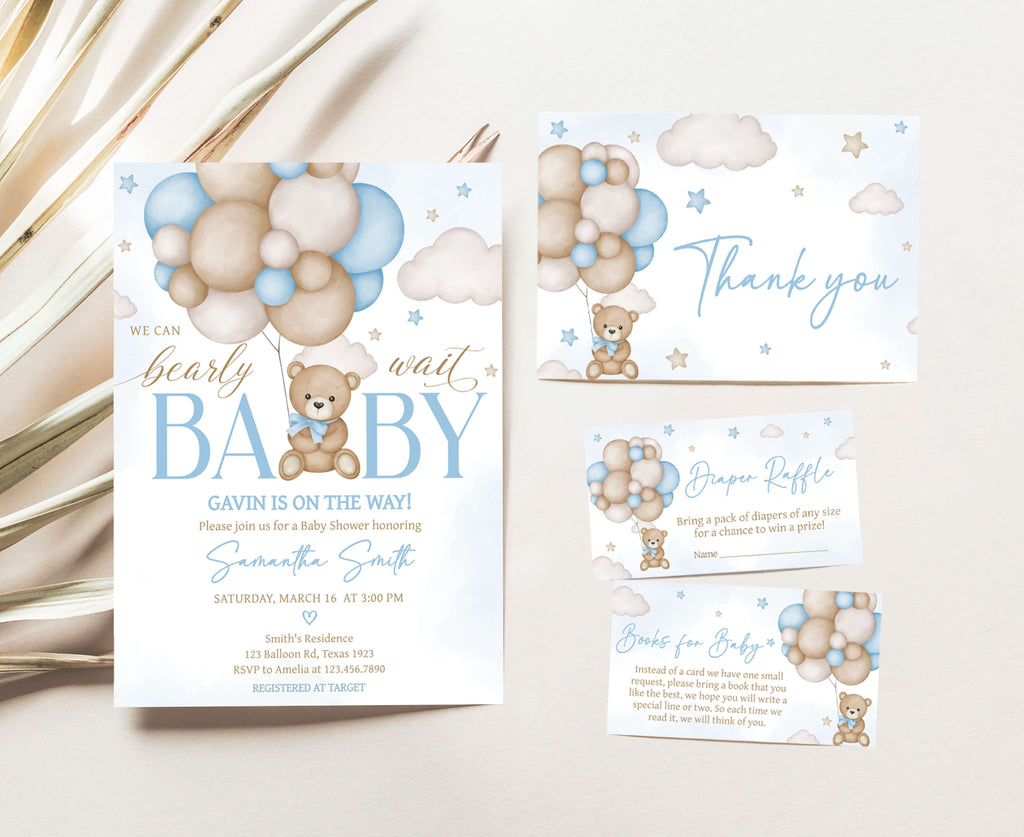 Blue Bear Baby Shower Invitation Set