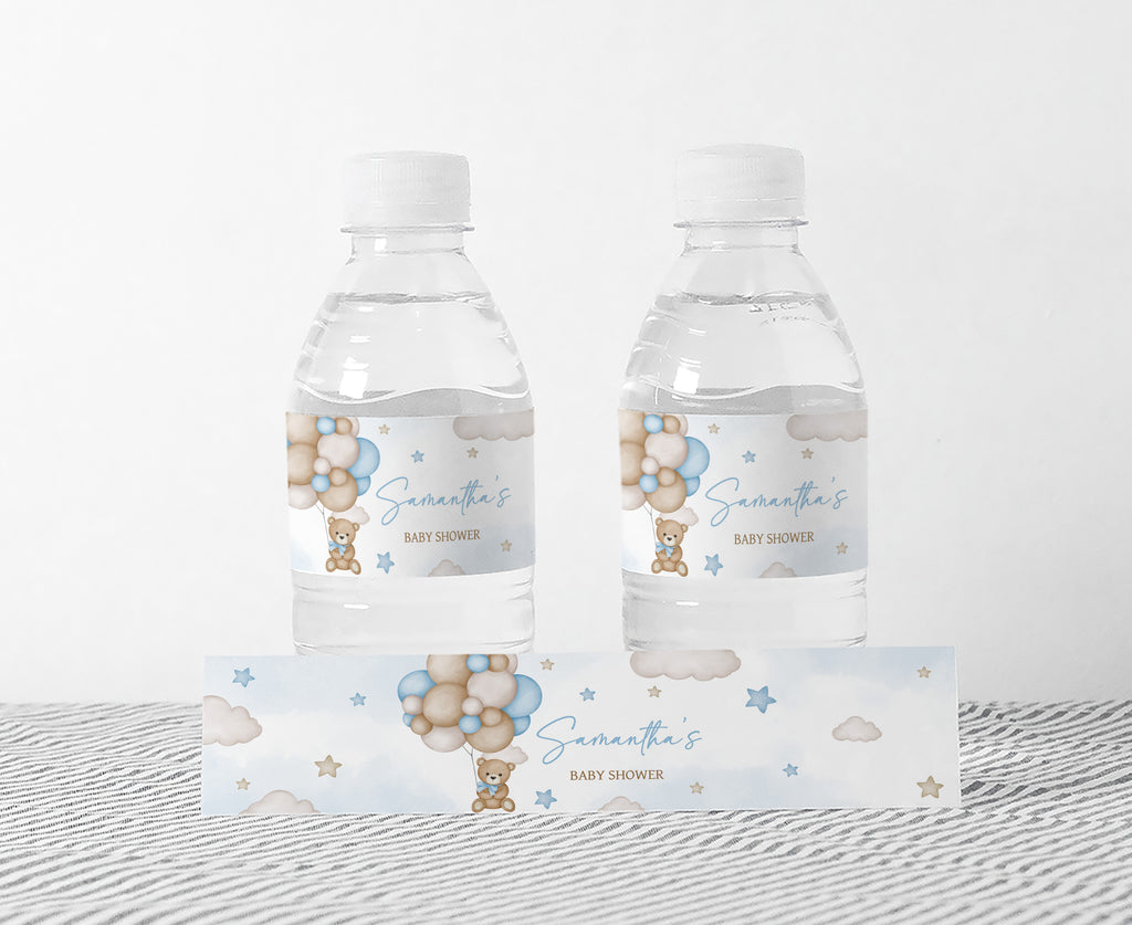 Blue Bear Baby Shower Bottle Label