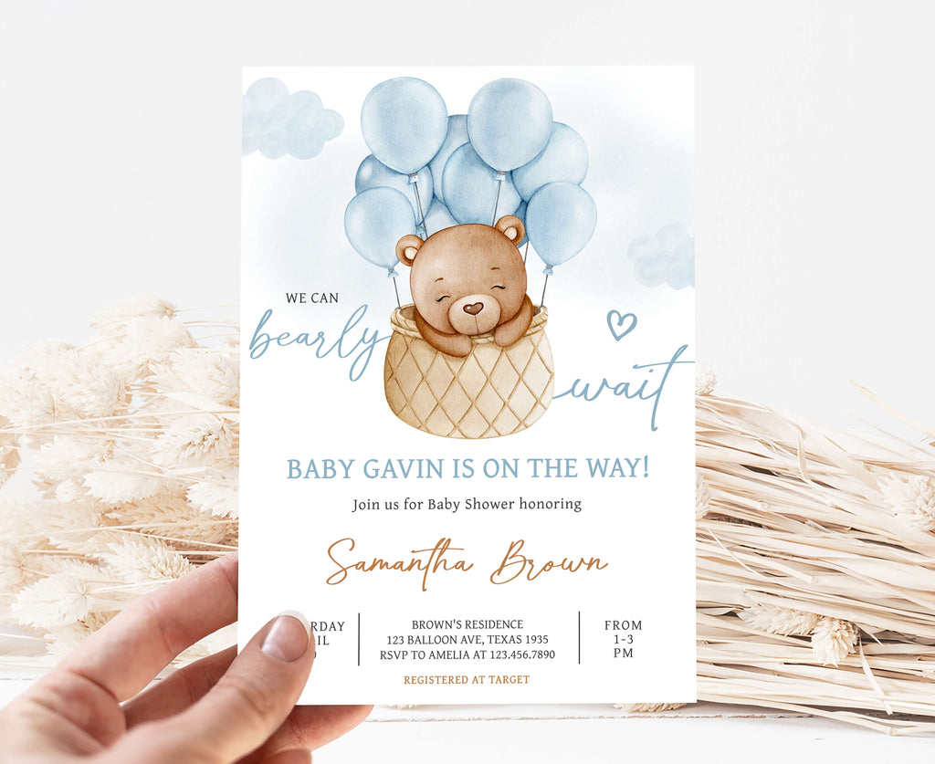 Bear Hot Air Balloon Baby Shower Invitation