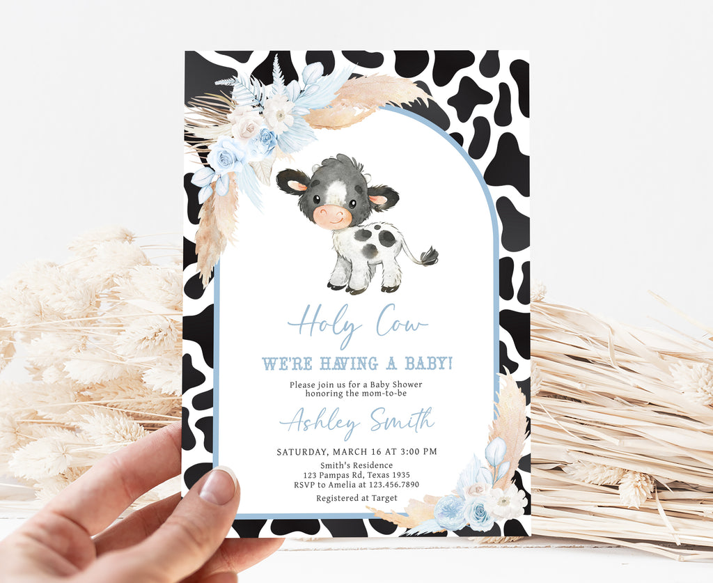 Blue Cow Baby Shower Invitation