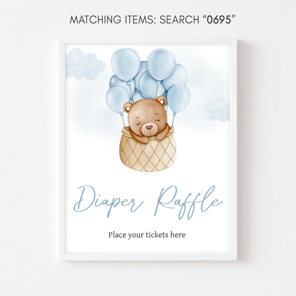 Bear Hot Air Balloon Baby Shower Diaper Raffle Sign