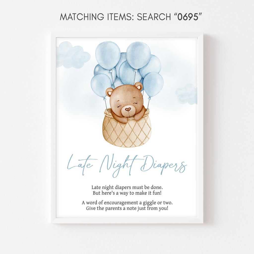 Bear Hot Air Balloon Baby Shower Late Night Diapers Sign