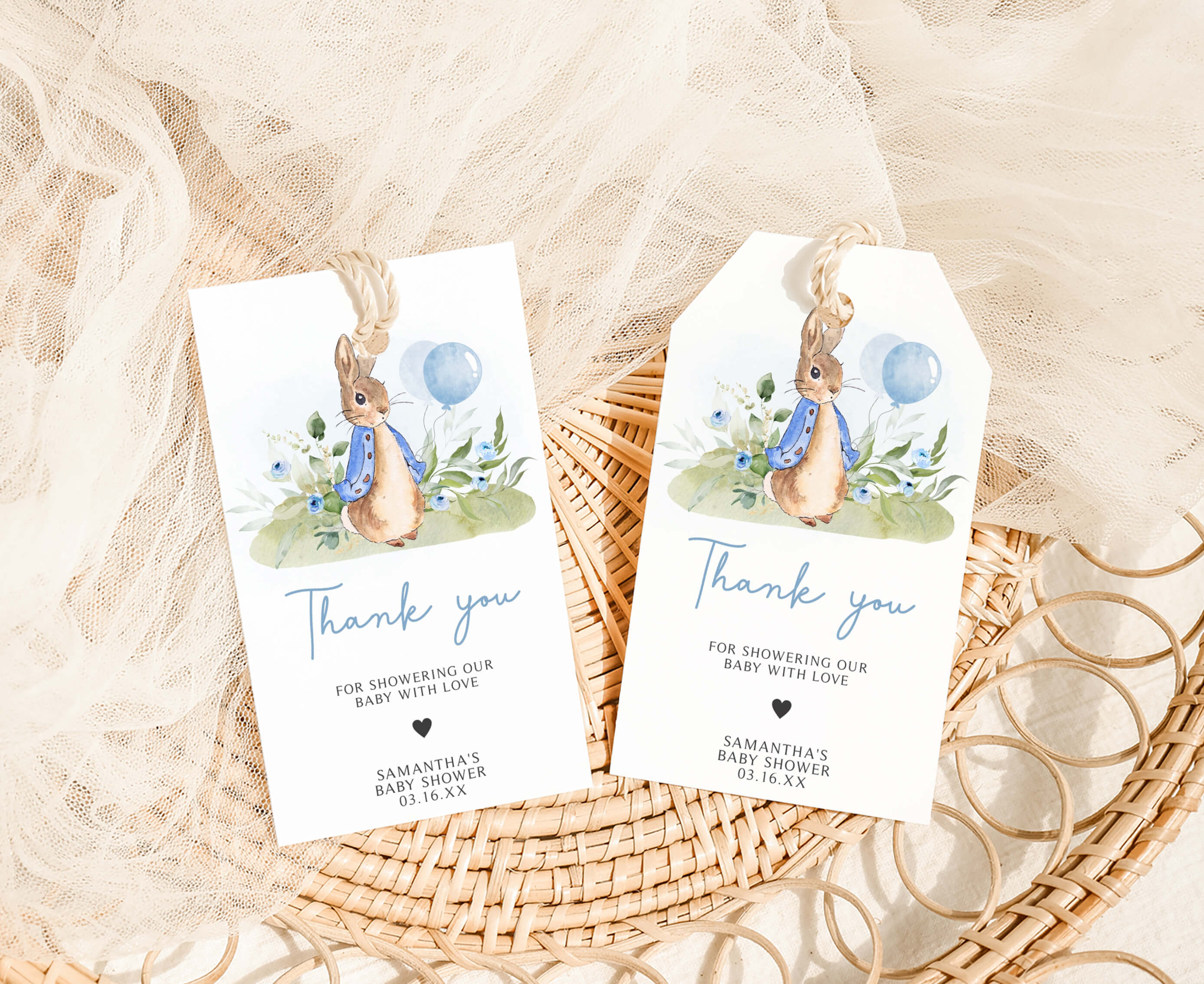 Editable Blue Peter Rabbit Baby Shower Favor Tag – Cuddle Palette