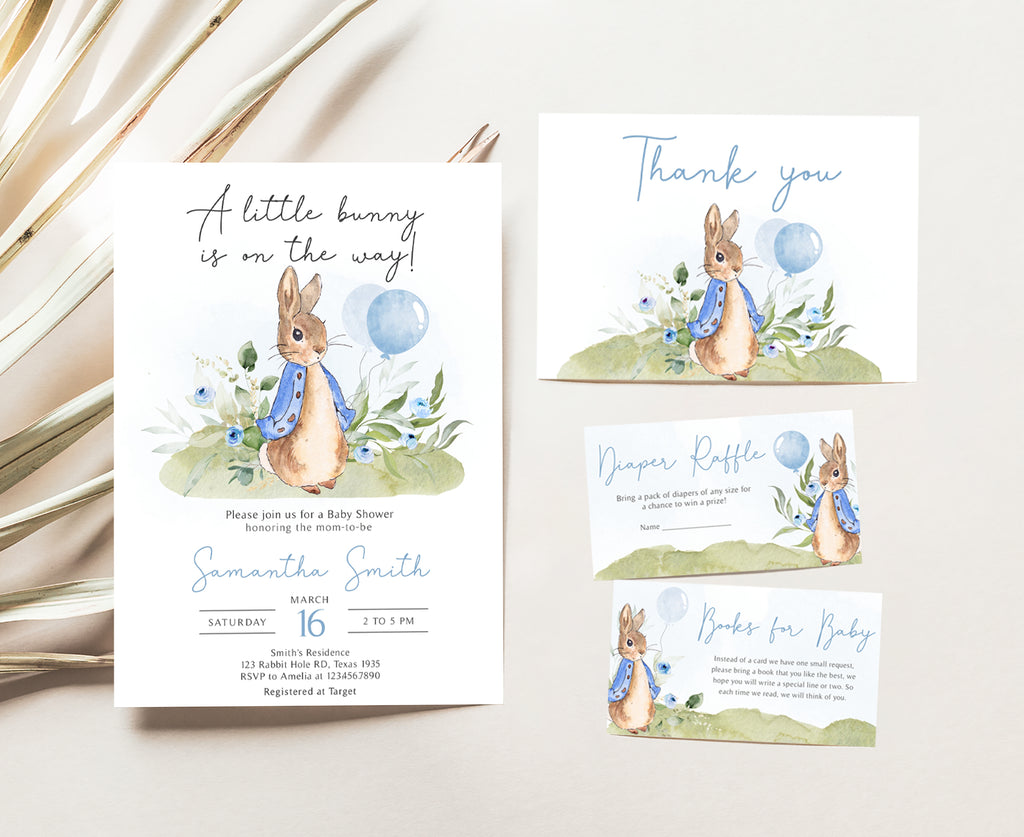 Blue Peter Rabbit Baby Shower Invitation Set