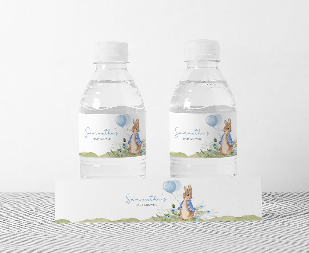 Peter Rabbit Name Labels Editable Blue Peter Rabbit Baby Shower Bottle Label – Cuddle Palette