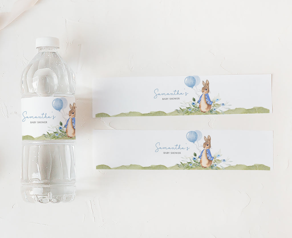 Peter Rabbit Name Labels Editable Blue Peter Rabbit Baby Shower Bottle Label – Cuddle Palette