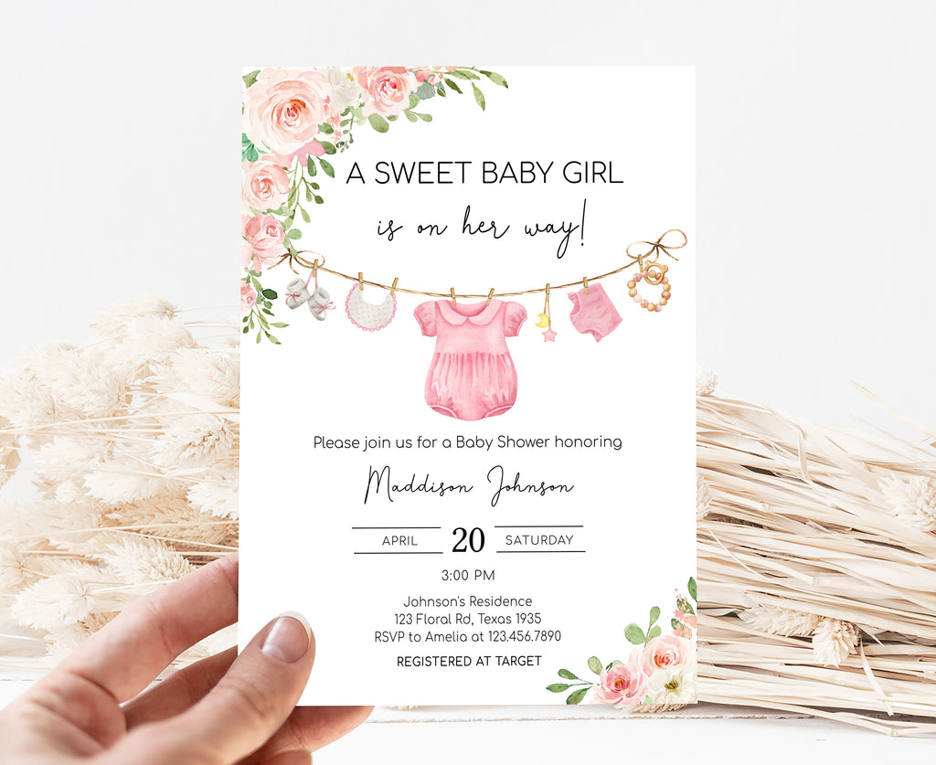 Girl Baby Clothes Baby Shower Invitation