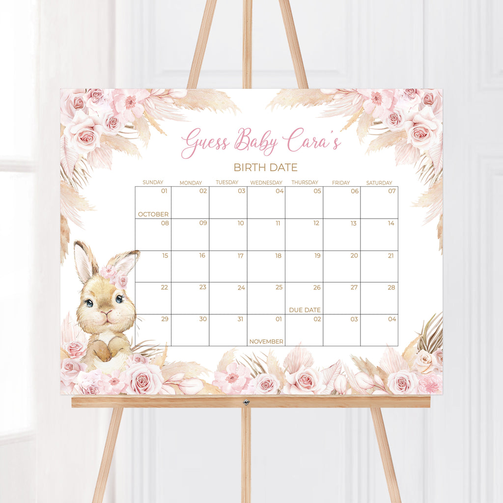 Girl Bunny Rabbit Baby Shower Due Date Calendar