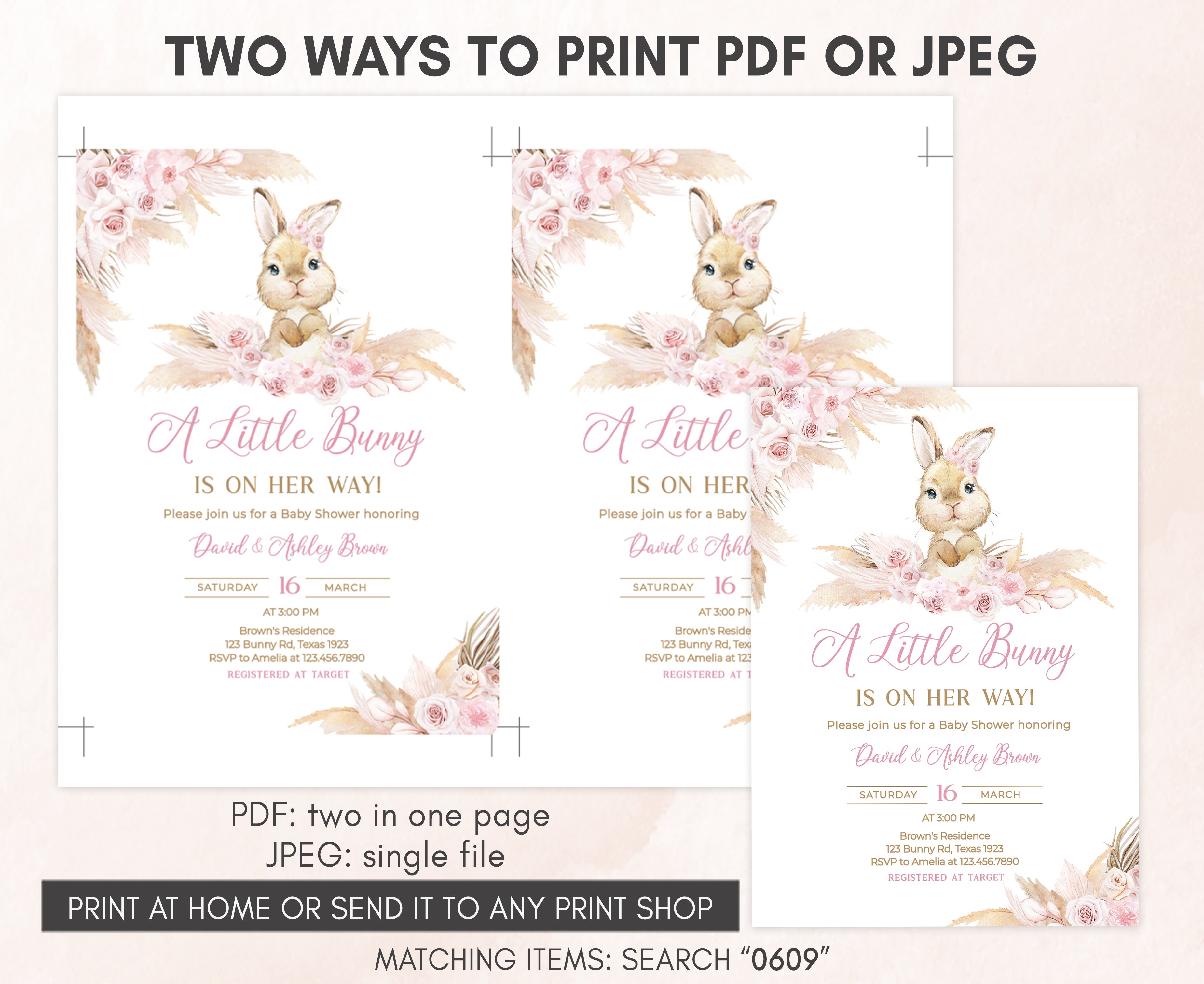Bunny Rabbit Party Invitations Editable Girl Bunny Rabbit Baby Shower Invitation Set – Cuddle Palette