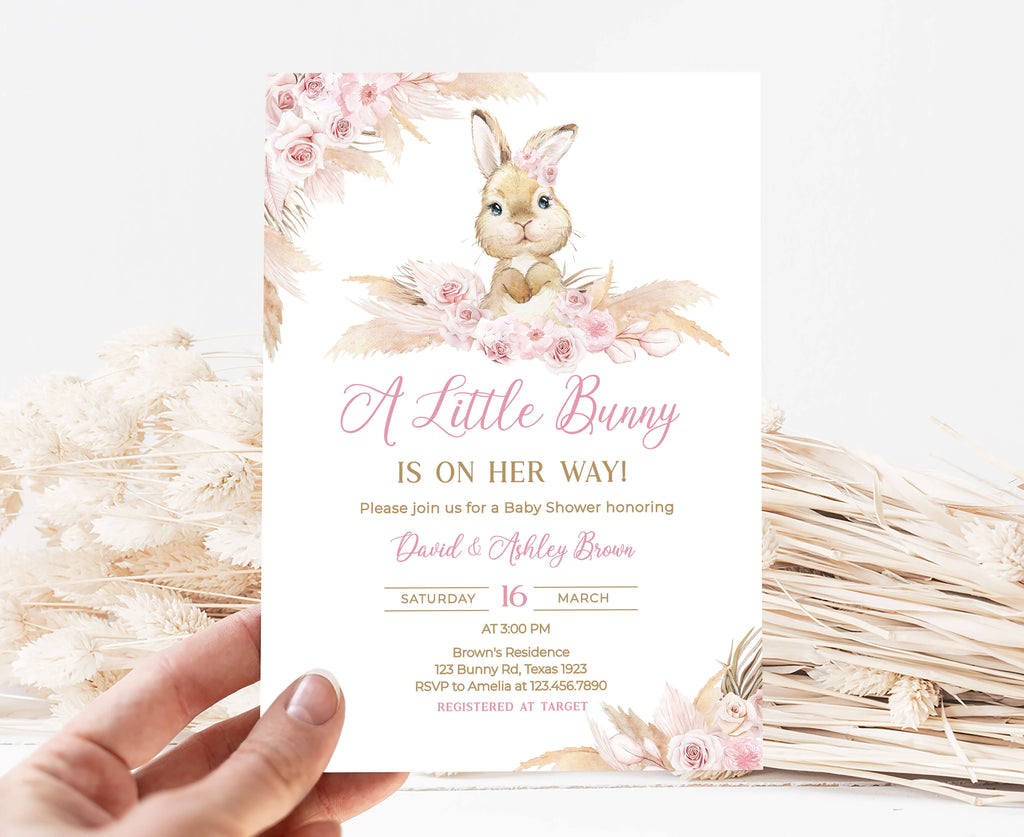Girl Bunny Rabbit Baby Shower Invitation
