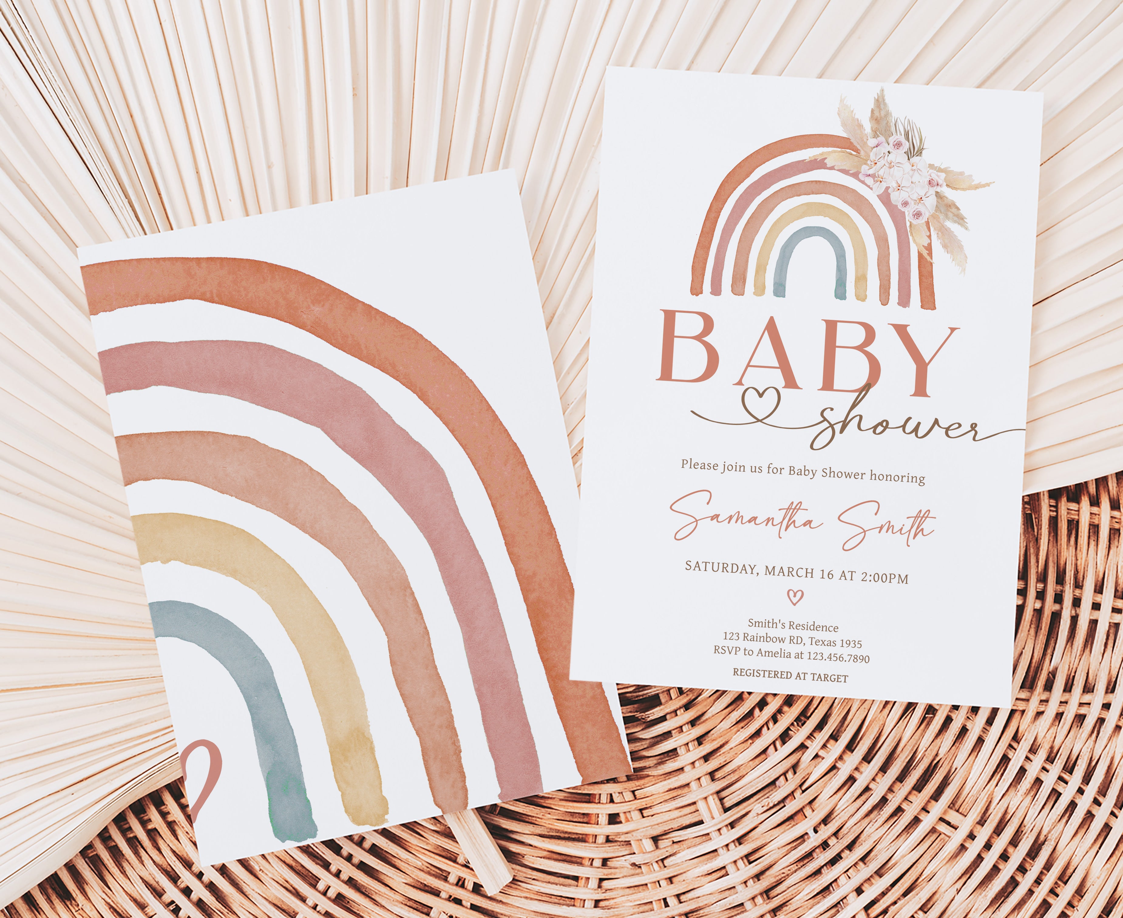 Editable Boho Rainbow Baby Shower Invitation – Cuddle Palette