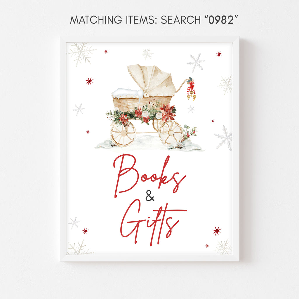Rustic Christmas baby shower books and gifts sign, gender neutral holiday themed printable