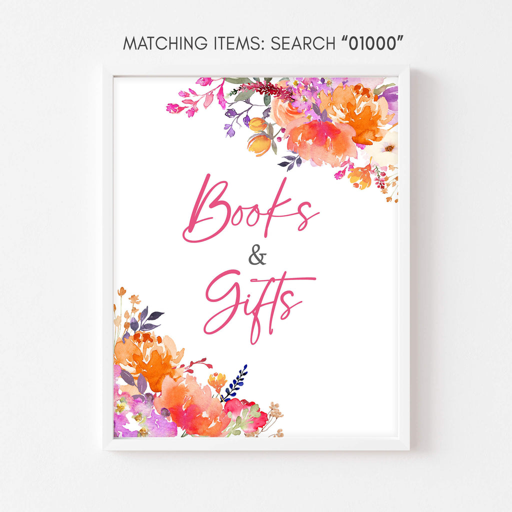 Spring floral baby girl books and gifts sign for baby shower, bloom theme printable