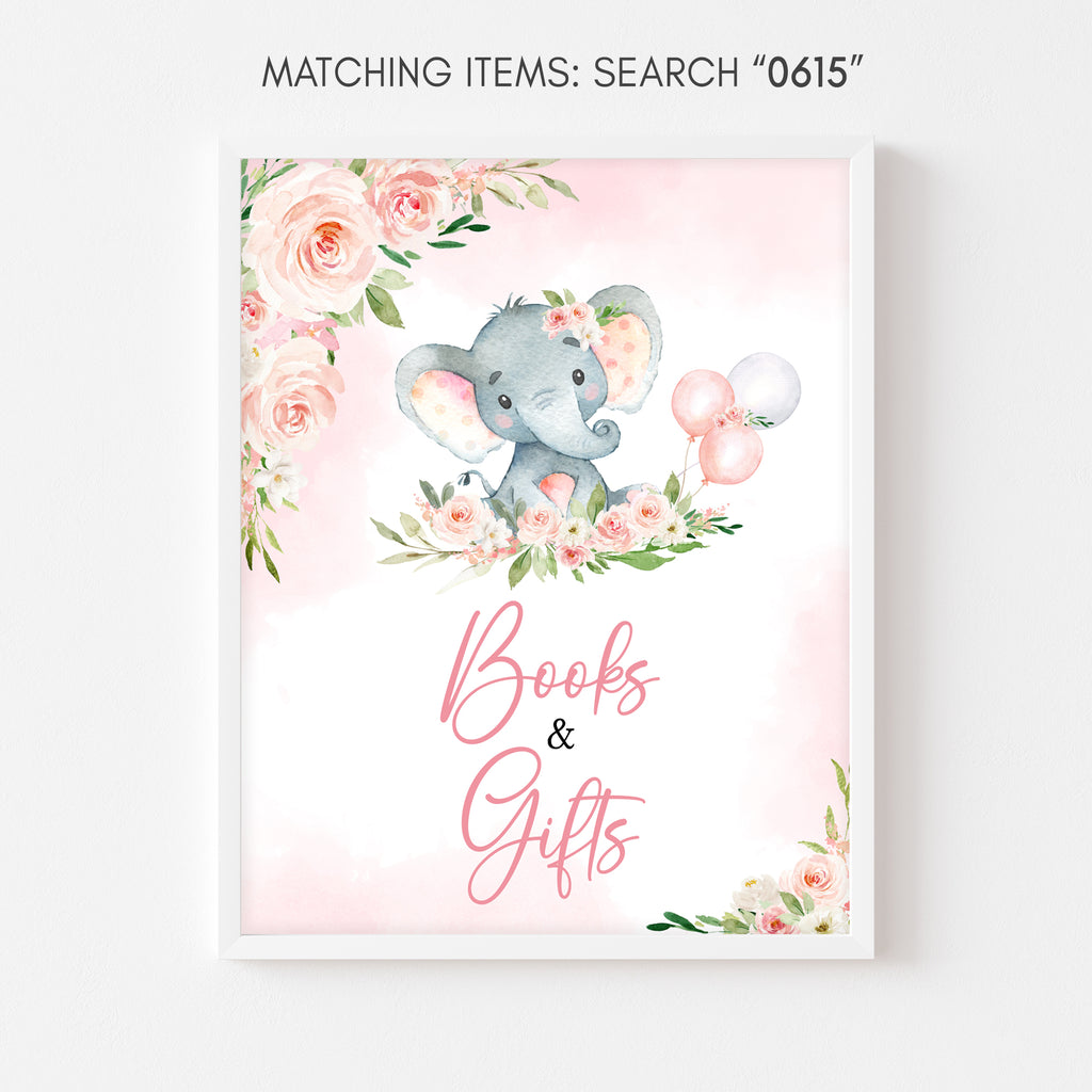 Floral Elephant Baby Shower Books and Gifts Sign