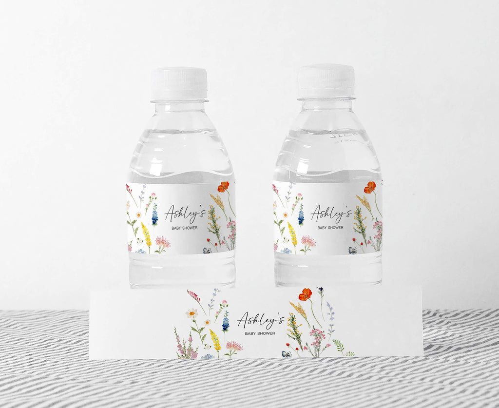 Spring floral baby girl bottle labels for baby shower decorations and printable party setup