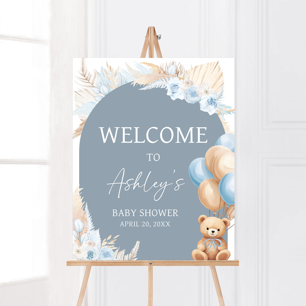 Boho Bear Balloon Baby Shower Welcome Sign