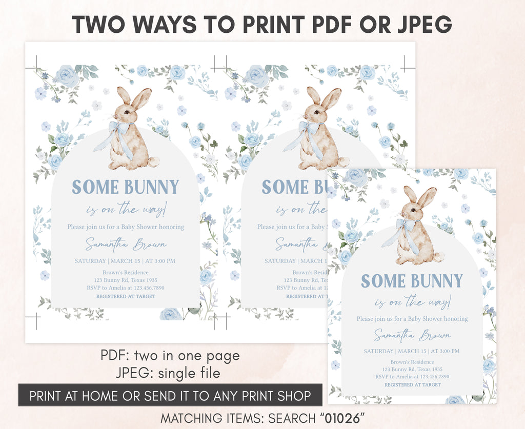 Some bunny blue baby shower invitation template