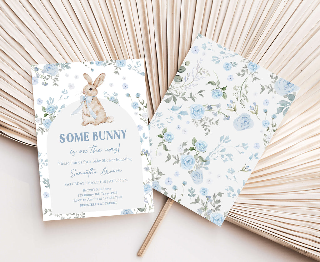 Spring bunny baby boy shower invite printable