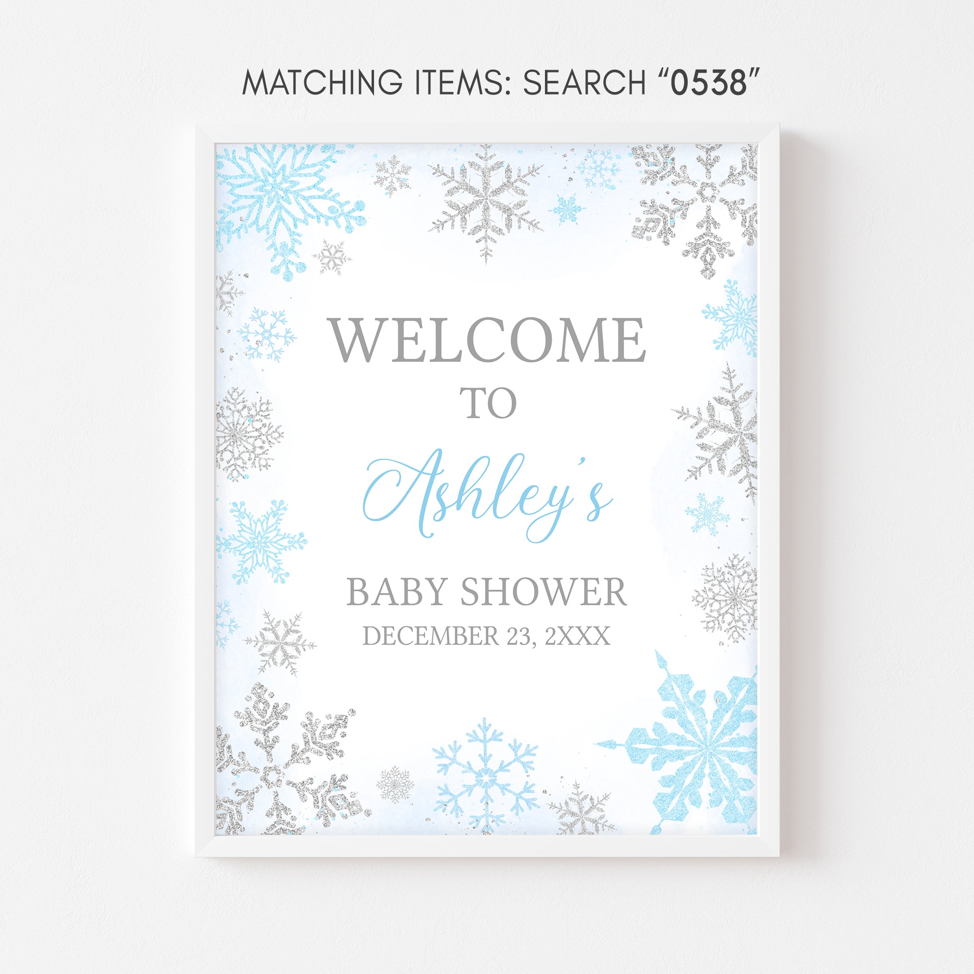 Editable Blue Snowflake Baby Shower Welcome Sign – Cuddle Palette