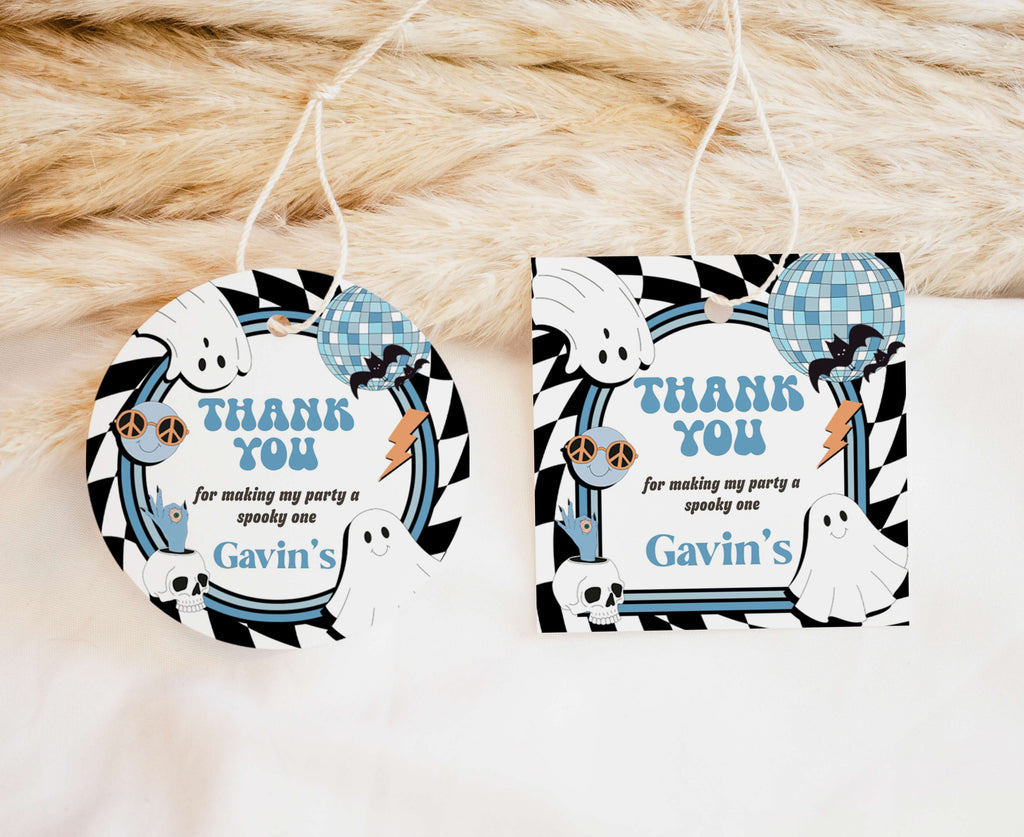Printable Halloween retro groovy ghost gift tags for kids