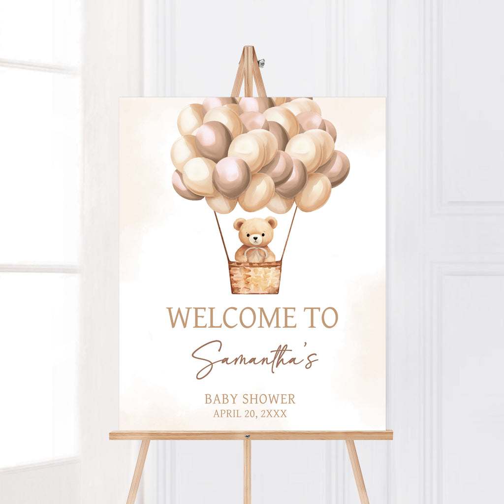 Brown Bear Balloon Baby Shower Welcome Sign