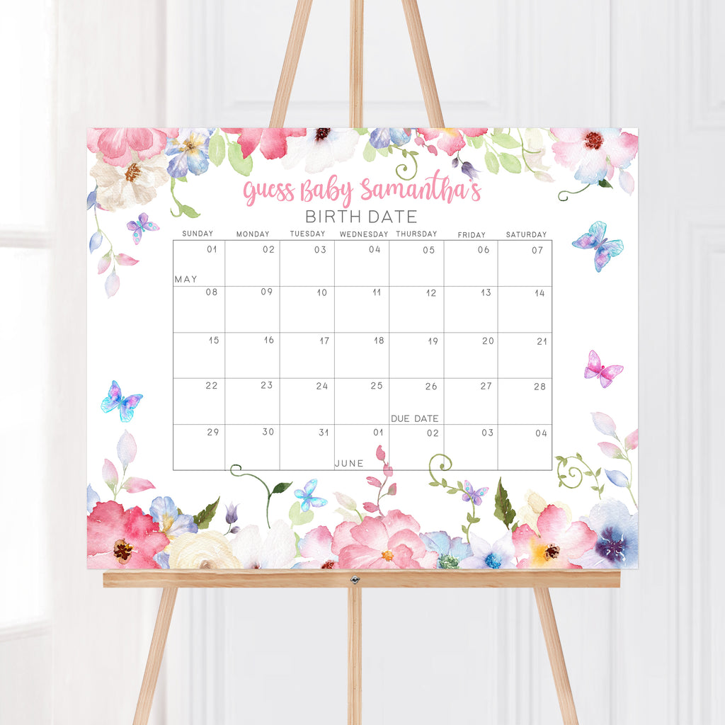 Butterfly Baby Shower Due Date Calendar