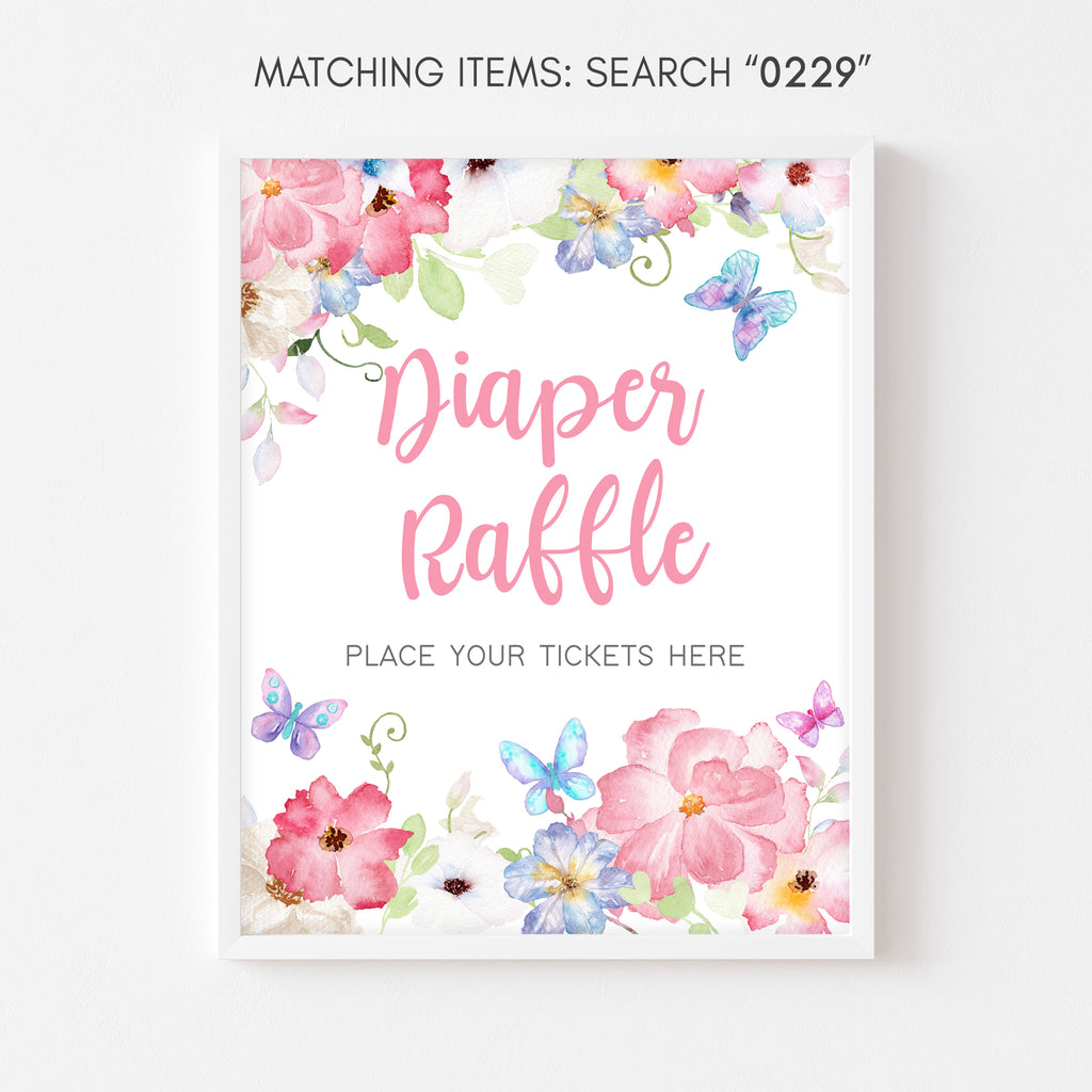 Butterfly Baby Shower Diaper Raffle Sign