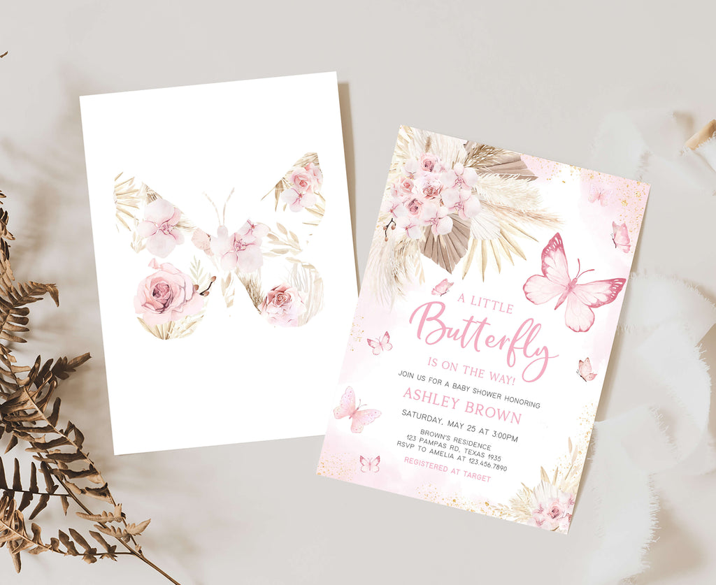 Editable Pink Boho Butterfly Baby Shower Invitation – Cuddle Palette