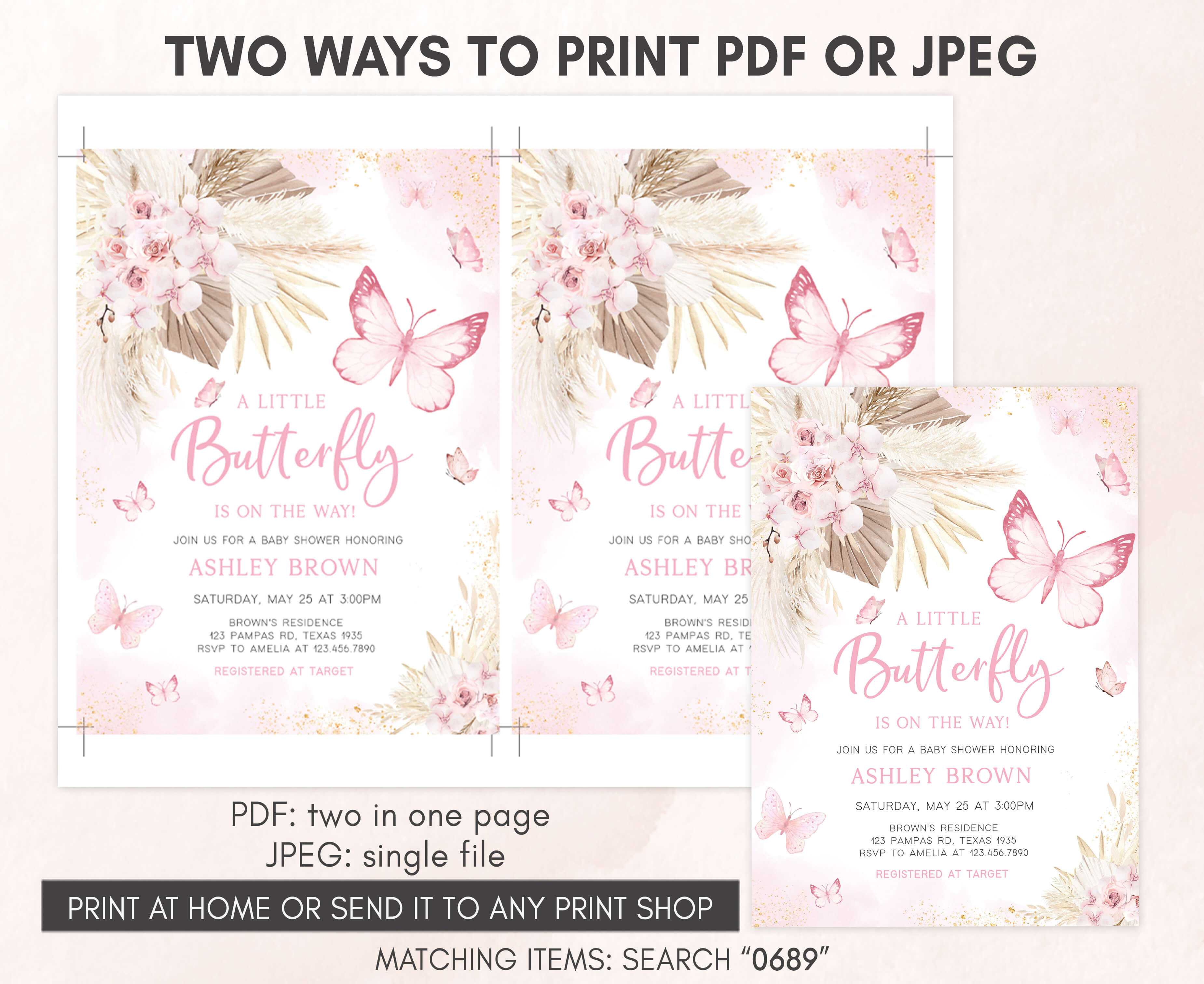 Editable Pink Boho Butterfly Baby Shower Invitation – Cuddle Palette