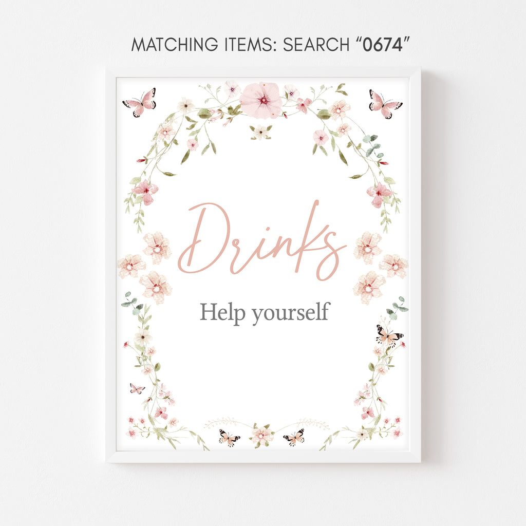 Butterfly Baby in Bloom Baby Shower Drinks Sign