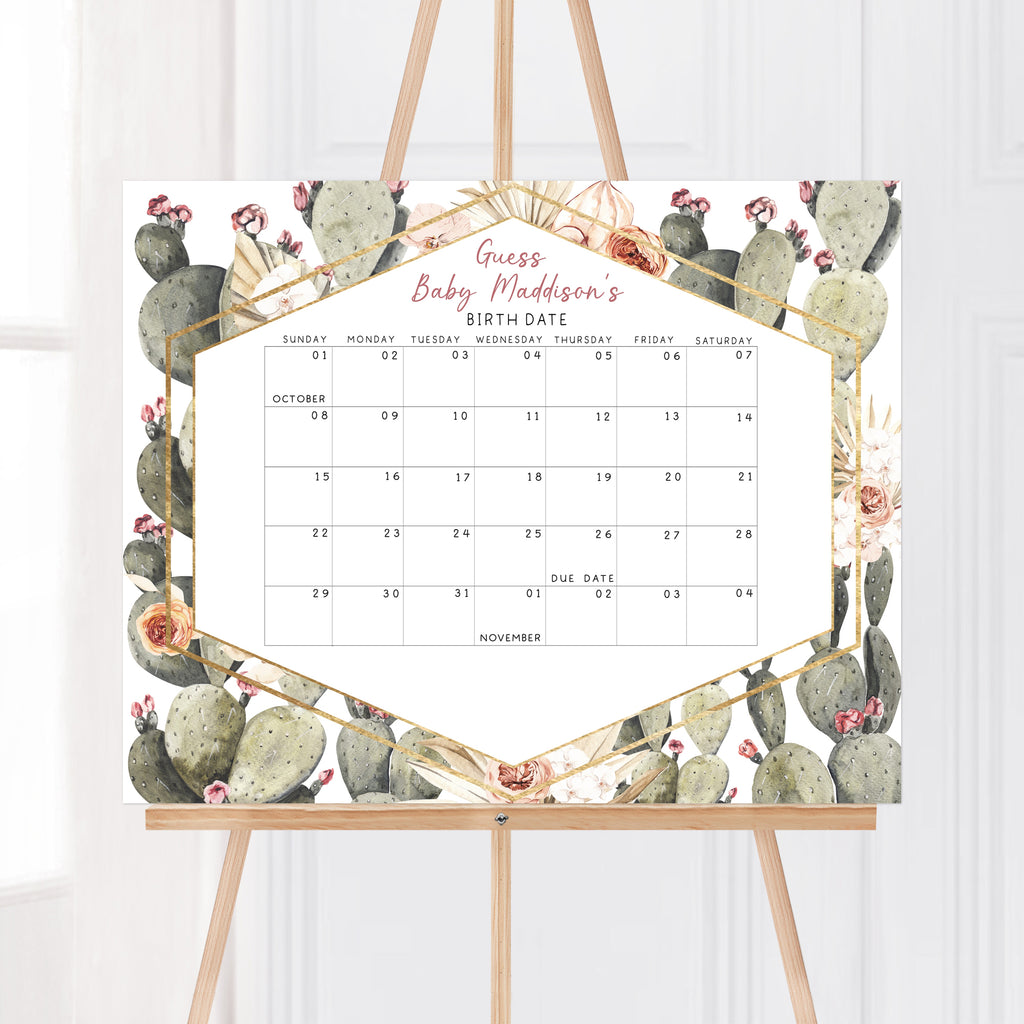 Oh Baby Cactus Baby Shower Due Date Calendar