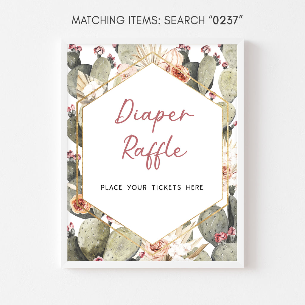 Oh Baby Cactus Baby Shower Diaper Raffle Sign