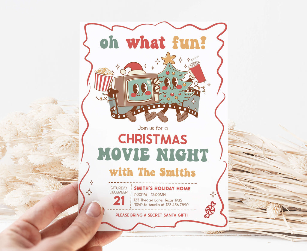 Printable Christmas movie night invitation template