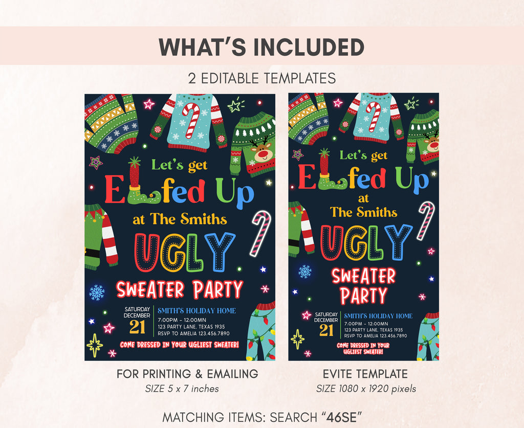 Cozy winter holiday sweater party invitation printable
