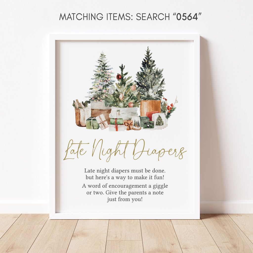 Christmas Tree Baby Shower Late Night Diapers Sign