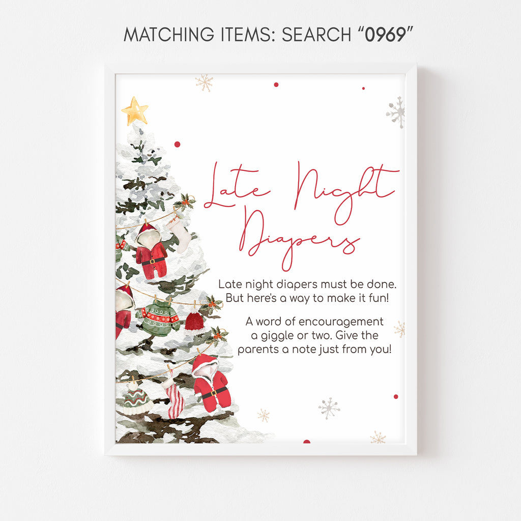 Santa Baby late night diapers sign | Christmas baby shower holiday activity printable