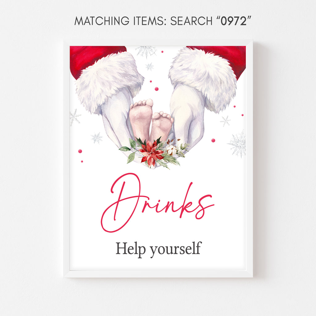 Christmas baby shower drinks sign, holiday printable beverage table decoration, neutral design