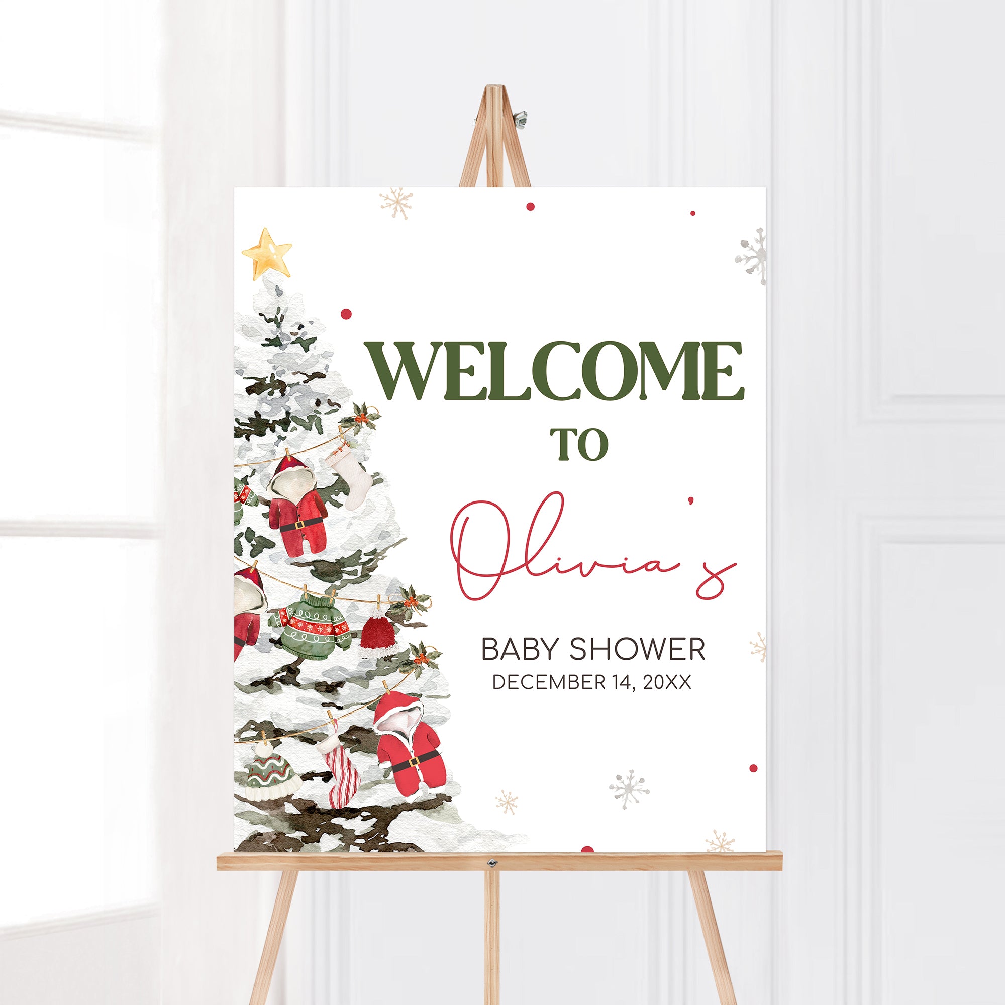 Editable Santa Baby Christmas Baby Shower Welcome Sign – Cuddle Palette