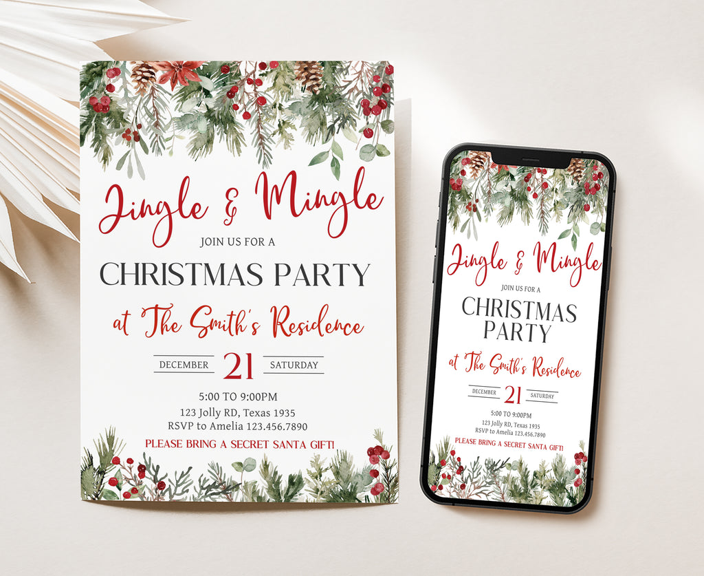 Editable festive greenery invitation for Christmas gathering
