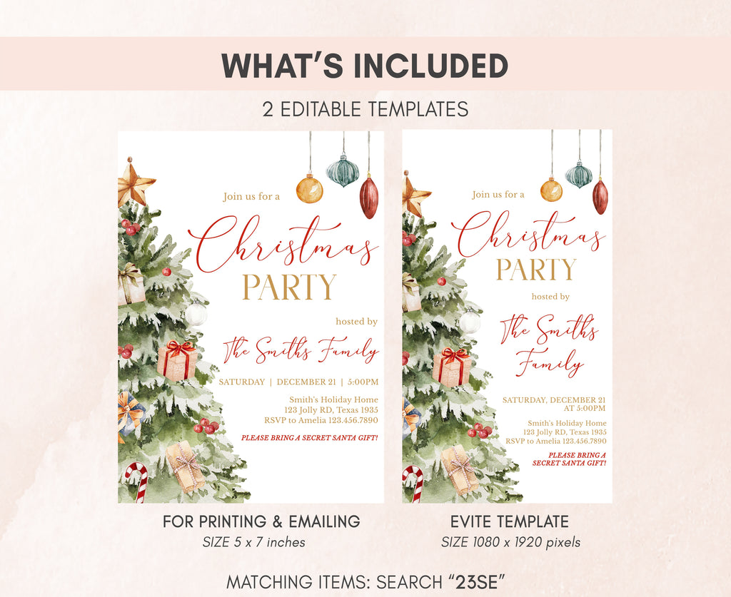 Editable festive Christmas invitation card design
